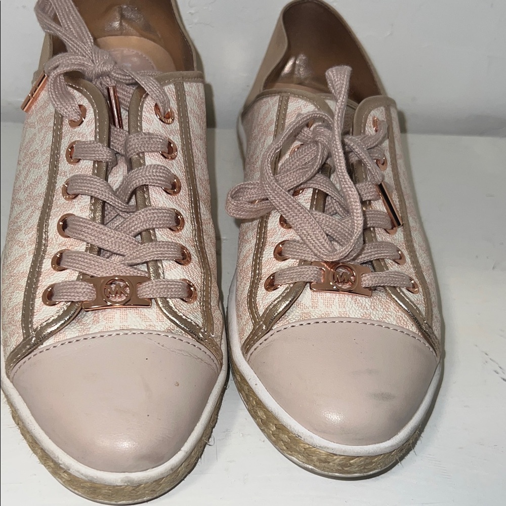 Michael Kors Blush and Gold Lace-Up Sneakers
